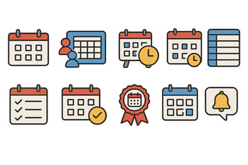 Calendar and schedule outline icon set. timetable, planner, reminder outline collection