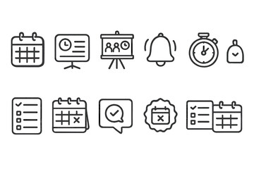 Calendar, reminder outline icon set. timetable, schedule icons in outline style