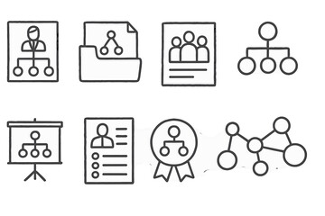 Fototapeta na wymiar Network and organizational chart outline icon set. connection, diagram icons collection