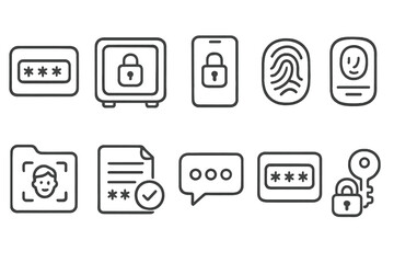Security and privacy line icon set. lock, password, encryption icons outline collection