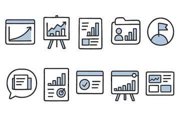 Business, finance outline icon set. charts, documents, and more outline icons collection