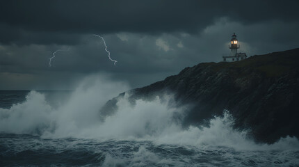Guardian in the Storm: A Lighthouse at Sea