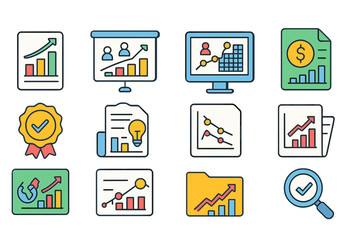 Business, analytics flat icon set. data, chart, document icons collection