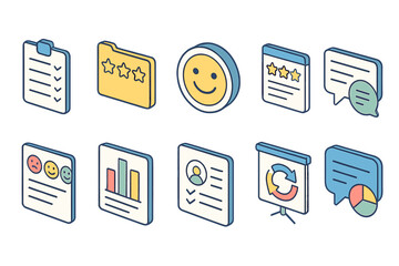 Feedback evaluation icon set. 3d icons for reviews, ratings, and communication