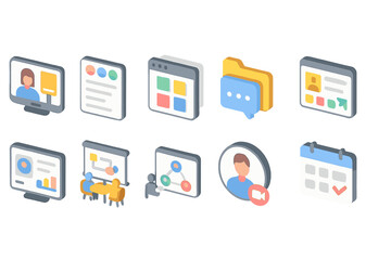 Communications 3d icon set. messaging, video call, virtual meeting 3d icons