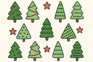 Whimsical trees festive illustration.