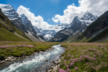 Alpine Meadow Bloom: A Mountain Stream