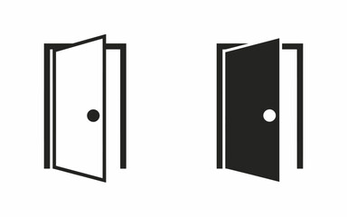 Open and Closed Door Icons Black and White symbol