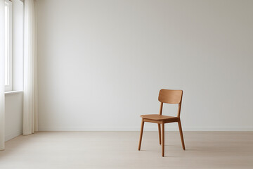 Minimalist Empty Space Interior with Single Wooden Chair