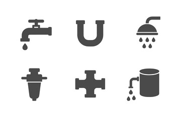 Fototapeta premium Plumbing, water outline icon set. pipes, faucet, shower, valve, maintenance