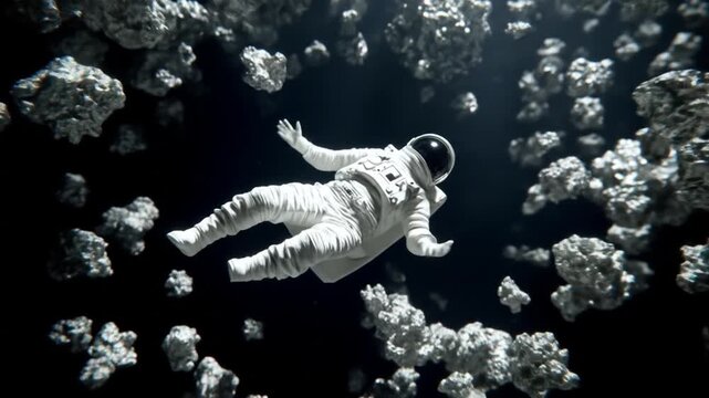 Astronaut in space debris field