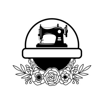 Sewing Machine, Circle Frame with Flowers