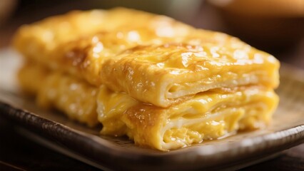Fototapeta premium Delicious Japanese Tamagoyaki Omelette, Layered and Savory, Traditional Cuisine