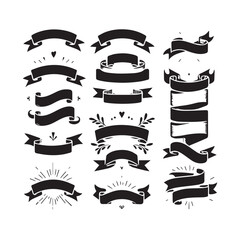 Classic Scrolls and Empty Ribbon Design Pack – Vintage Badge and Banner Illustration