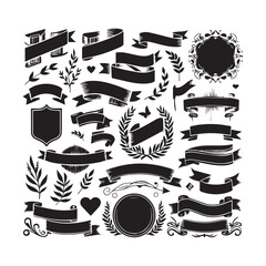 Classic Scrolls and Empty Ribbon Design Pack – Vintage Badge and Banner Illustration