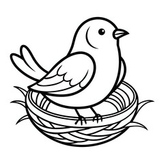 Fototapeta premium close up of a bird a nest ,illustration outline isolated on white background