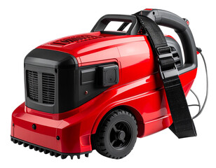 Fototapeta premium Angled Leaf Blower with Shoulder Strap and Power Switch Detail, Rugged Outdoor Equipment Look, Isolated PNG