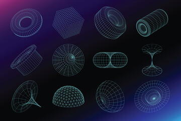 set of geometric shapes and lines on a dark background