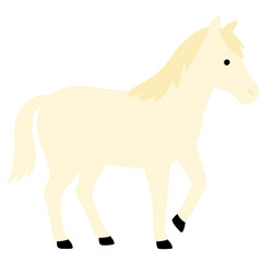 Flat style illustration of a light-colored horse with simple and clean design,