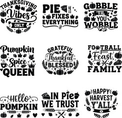 Thanksgiving Funny Quotes Typography Bundle with Festive SVG Lettering Designs