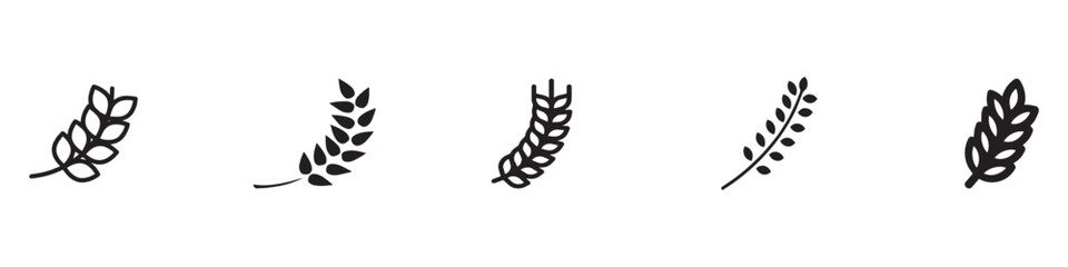 Wheat grain icon. Wheat ear. Wheat logo. Grain spikes set icons. Grain icon. Agriculture symbol. Vector illustration.