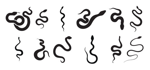 collection of snake silhouettes isolated silhouette vector illustration © jabeen