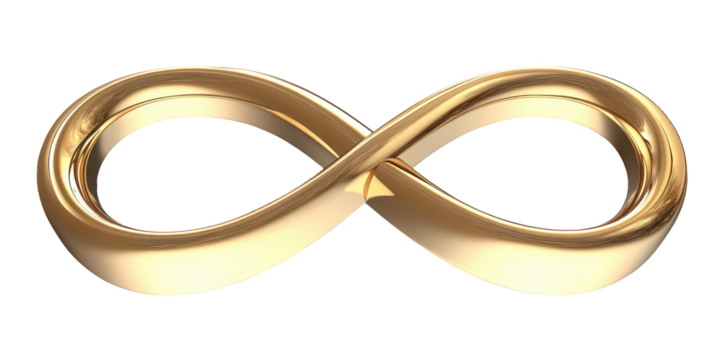 Gleaming Golden Infinity Symbol metallic shiny isolated on a transparent background