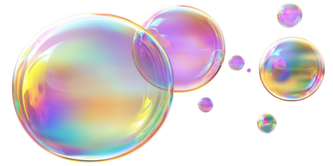 Iridescent Soap Bubbles Floating Keywords: bubbles, soap, iridescent, colorful isolated on a transparent background