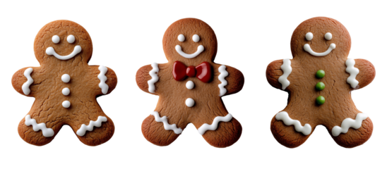 top view of a gingerbread man cookie with red and white icing and rainbow sprinkles, Christmas winter new year element  isolated on transparent background	