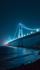 Naklejka premium Illuminated Suspension Bridge at Night 