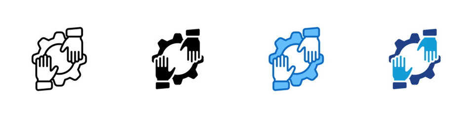 Team Collaboration Multiple Style Icon Design Vector - Two hands in gear formation representing teamwork and inclusive cooperation