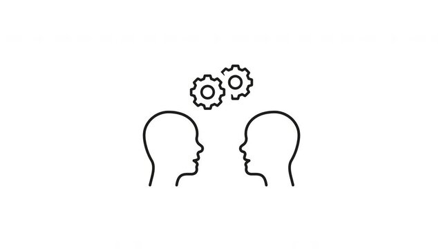 Knowledge Sharing Between People Animated Outline Icon With Alpha Channel. Collaboration, Teamwork, And Idea Exchange Motion Graphic. Animation On Transparent Background