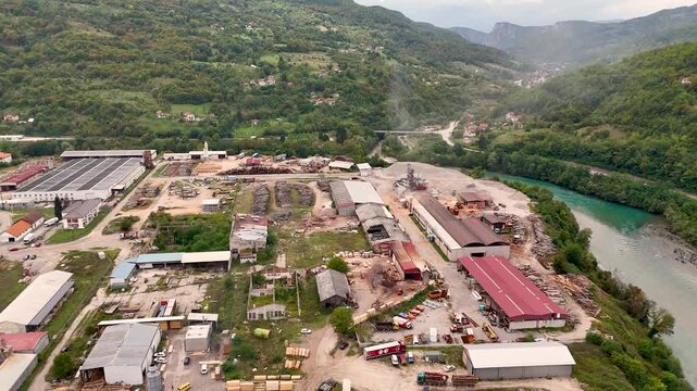 drone flying over the industrial zone near Brod Foca Zubovići in Bosnia and Herzegovina