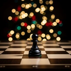 Black Chess Piece with Xmas Lights.