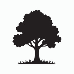 Oak tree silhouette isolated on white background. Tree logo. Vector icon

