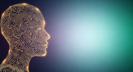 Stunning abstract glowing human head circuitry represents AI and future technology innovation