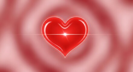 Glowing Heart with Love Symbol, and Red Background.