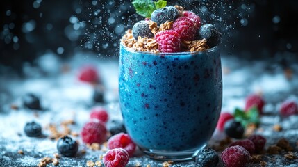Blue smoothie bowl with berries and granola. (2)