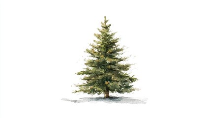 Fototapeta premium Watercolor Illustration of a Refined Christmas Tree on White Background