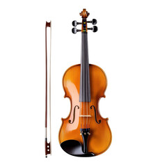 Fototapeta premium Elegant wooden violin with bow on white background showcasing rich tones and craftsmanship for music enthusiasts and artists transparent background