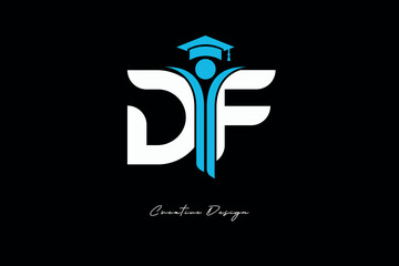 DF Creative Education monogram Logo Design Academic Graduation Symbol with Student Icon for Learning, Training & Professional Branding