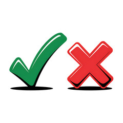 Green checkmark and red X symbols representing correct and incorrect choices, decisions, and approval concepts