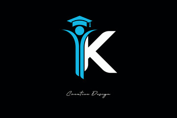K Creative Education monogram Logo Design Academic Graduation Symbol with Student Icon for Learning, Training & Professional Branding