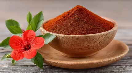 Hibiscus and Paprika Powder in Wooden Bowl