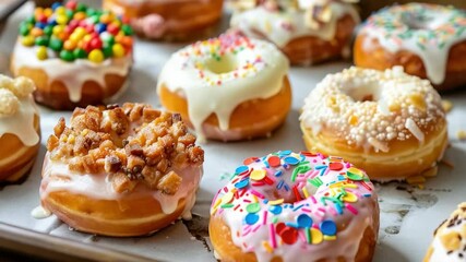 A variety of doughnuts with different flavors and toppings.