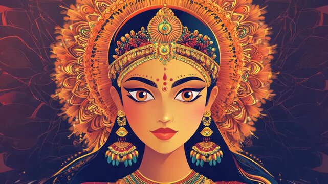 A portrait of the Hindu goddess Durga, depicted in traditional Indian artwork.