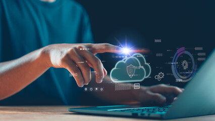Empowering secure digital transformation through cloud computing, artificial intelligence, and intuitive user interaction. Perfect for cybersecurity, cloud access, and future tech innovation themes.