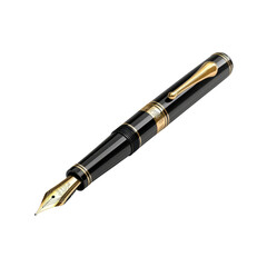 Elegant black fountain pen with golden accents, perfect for writing and artistic expression in luxury stationery setups transparent background