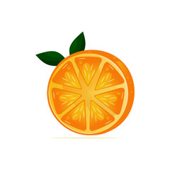 Fresh orange slice with green leaves vector illustration, freshly ripe orange slice graphic design