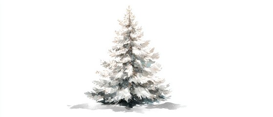 Fototapeta premium Minimal Watercolor Illustration of a Christmas Tree in White Tones